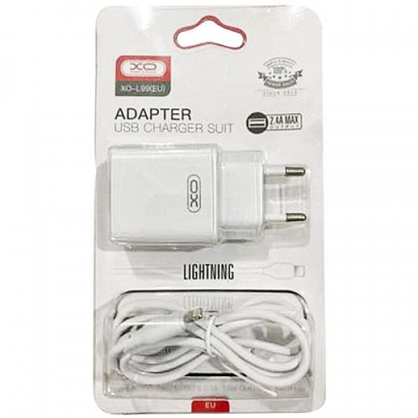 XO – L99 wall charger 1*USB-A, 2,4A + USB-A to USB-C cable white
